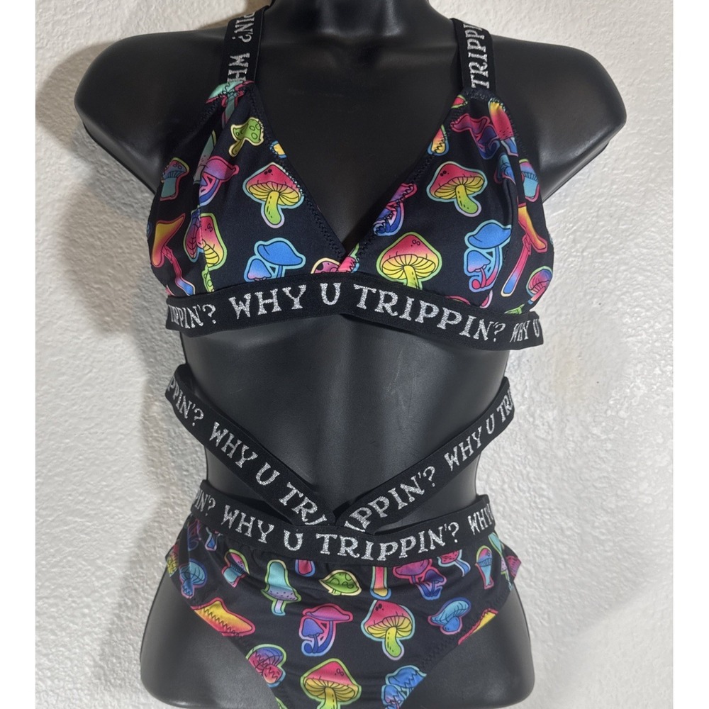 Vibes Psychedelic Mushrooms Raver Bikini Lingerie L-XL Rave Festival Dolls Kill